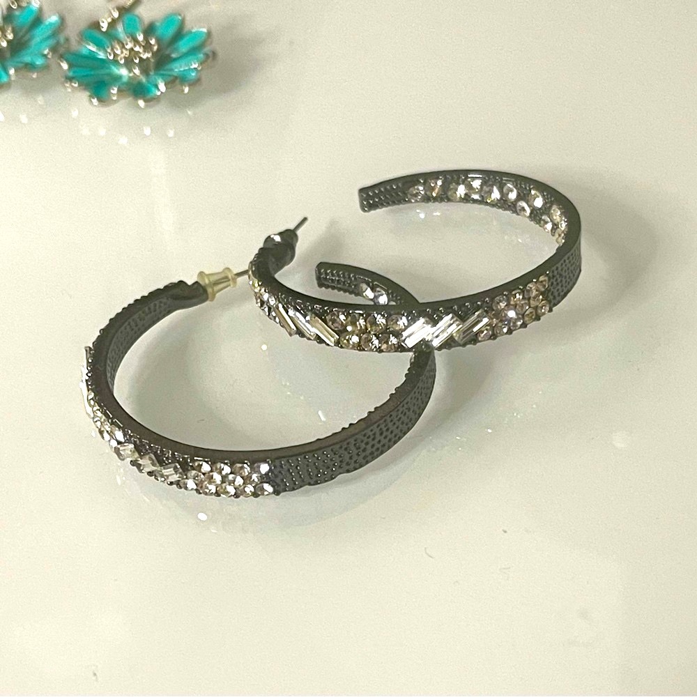 Elegant Black and Silver Hoop Earrings